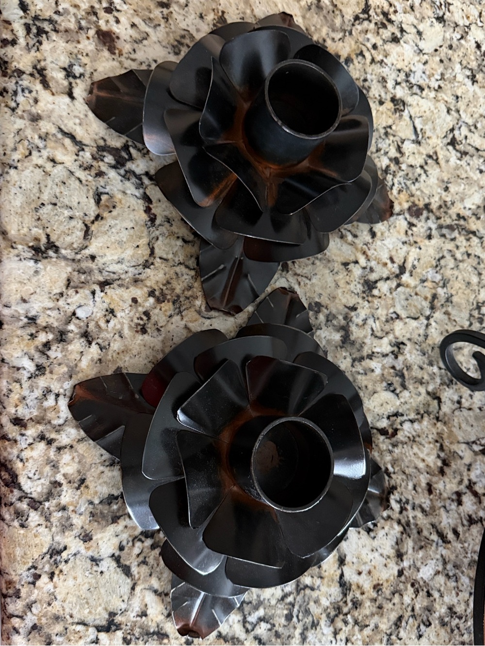 Jan Barboglio Black and Bronze Floral Metal Candle Holders